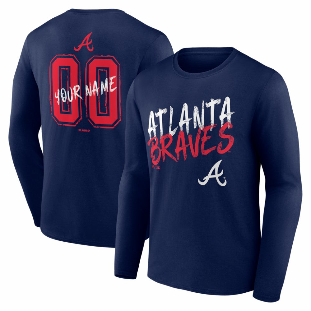 Atlanta Braves  Hustle Personalized Name & Number Long Sleeve T-Shirt - Navy - MLB on Sale