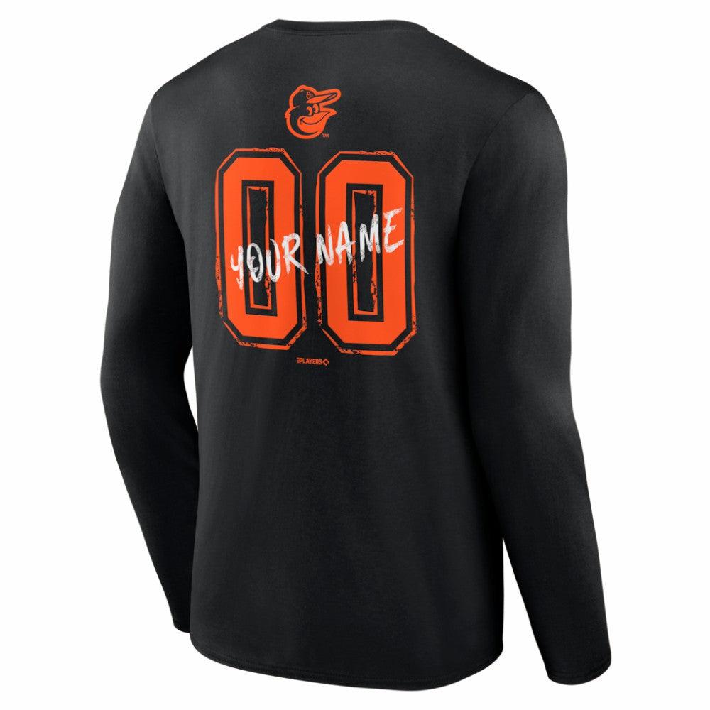 Baltimore Orioles  Hustle Personalized Name & Number Long Sleeve T-Shirt - Black - MLB Lifestyle