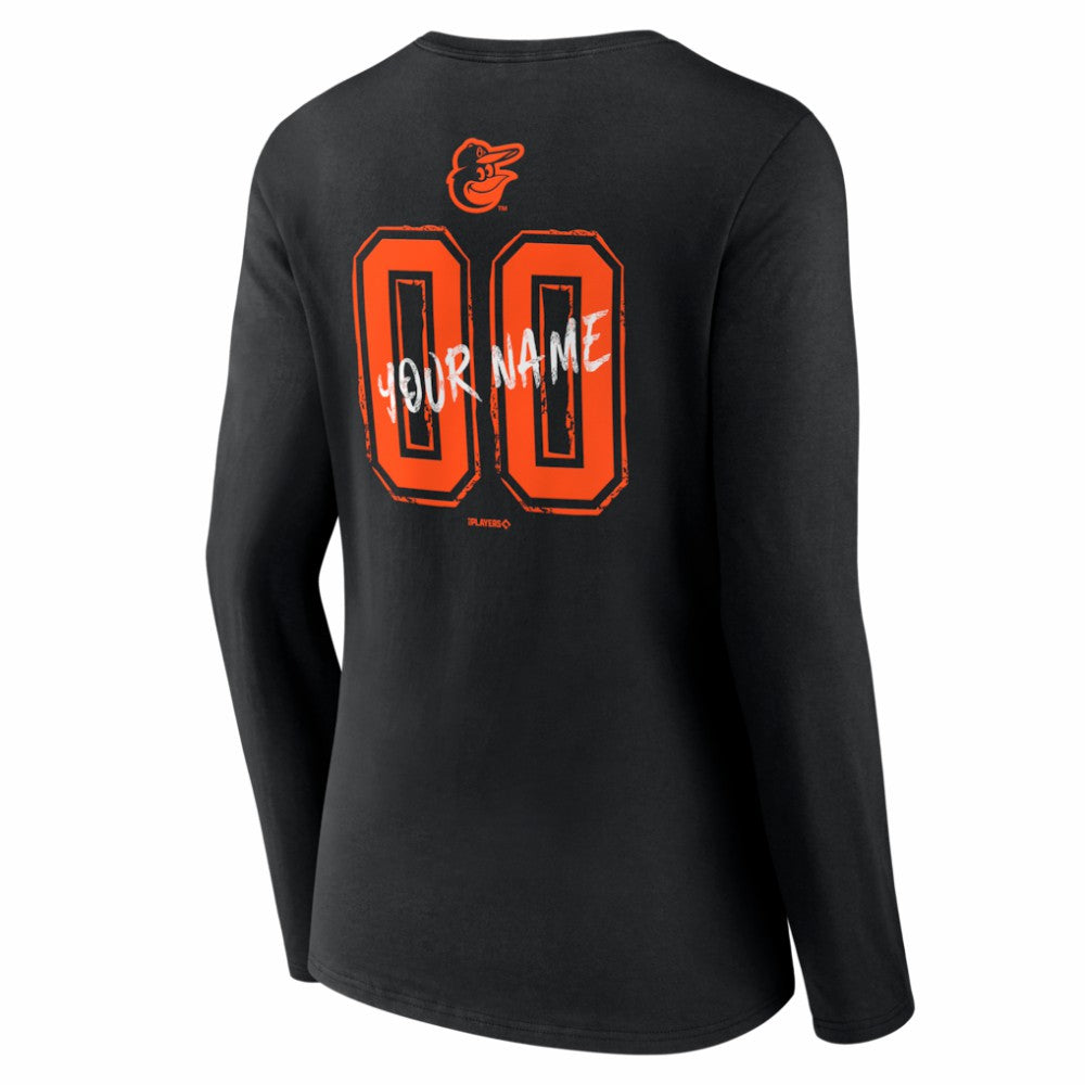 Baltimore Orioles Women's Hustle Personalized Name & Number Long Sleeve V-Neck T-Shirt - Black - MLB Discount