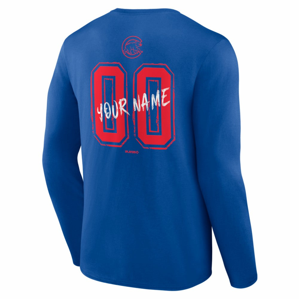 Chicago Cubs  Hustle Personalized Name & Number Long Sleeve T-Shirt - Royal - MLB Lifestyle