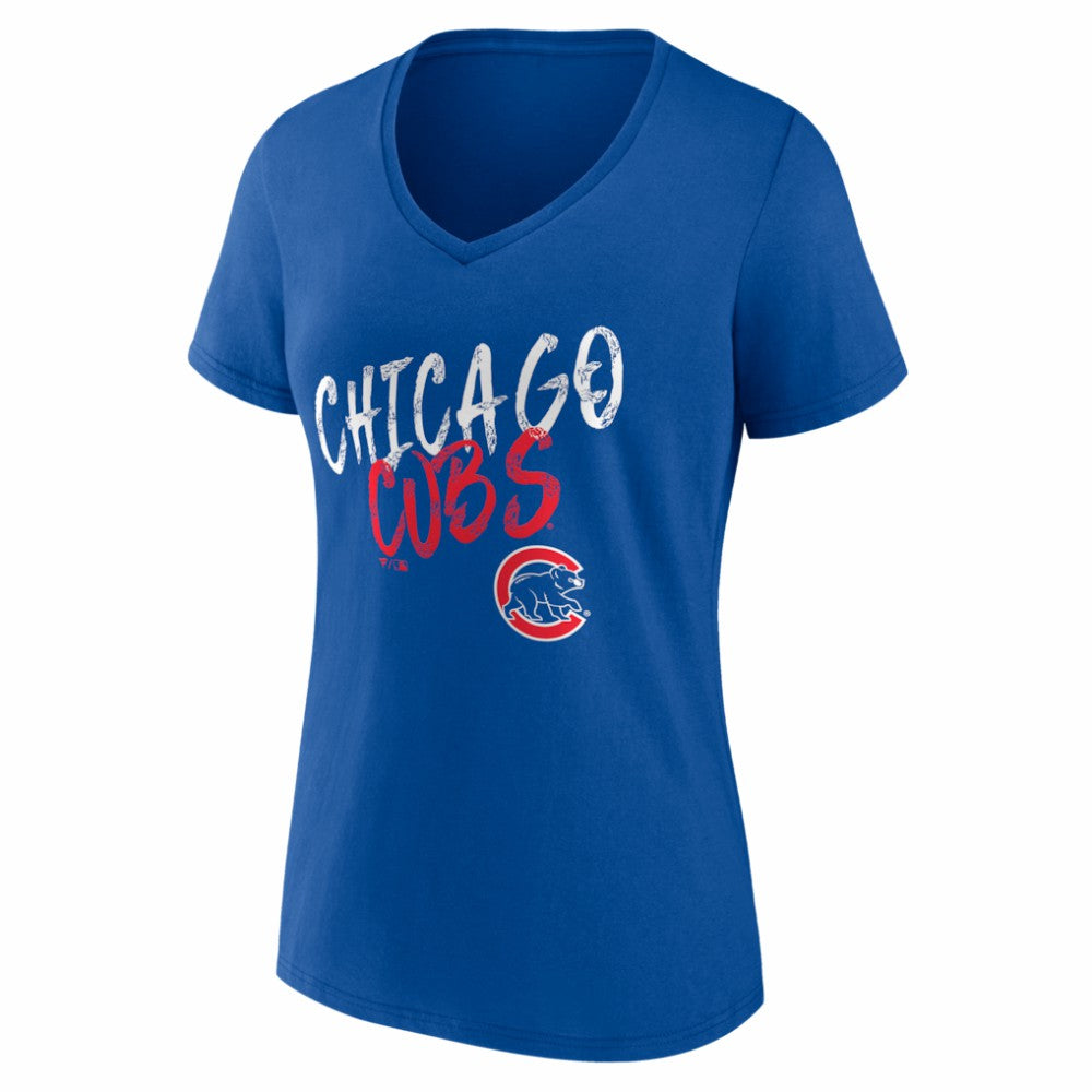 Chicago Cubs Women's Hustle Personalized Name & Number V-Neck T-Shirt - Royal - MLB Lifestyle