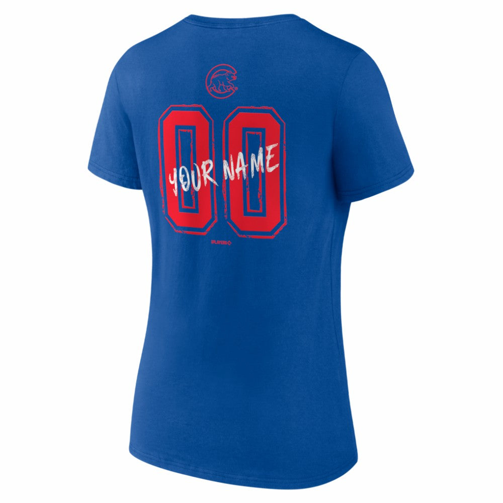 Chicago Cubs Women's Hustle Personalized Name & Number V-Neck T-Shirt - Royal - MLB Lifestyle