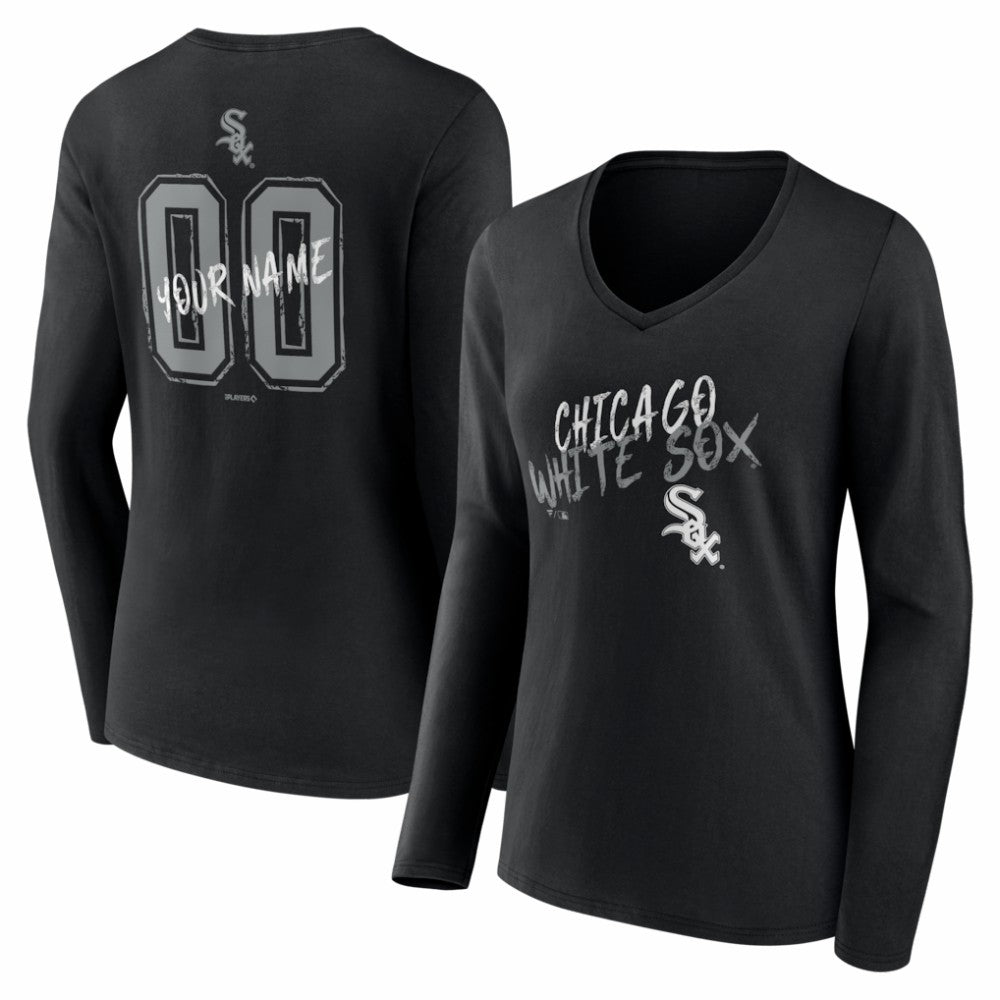 Chicago White Sox Women's Hustle Personalized Name & Number Long Sleeve V-Neck T-Shirt - Black - MLB Discount