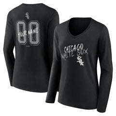 Chicago White Sox Women's Hustle Personalized Name & Number Long Sleeve V-Neck T-Shirt - Black - MLB Discount