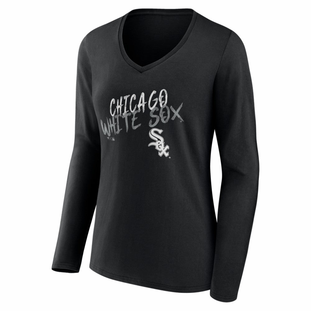 Chicago White Sox Women's Hustle Personalized Name & Number Long Sleeve V-Neck T-Shirt - Black - MLB Discount