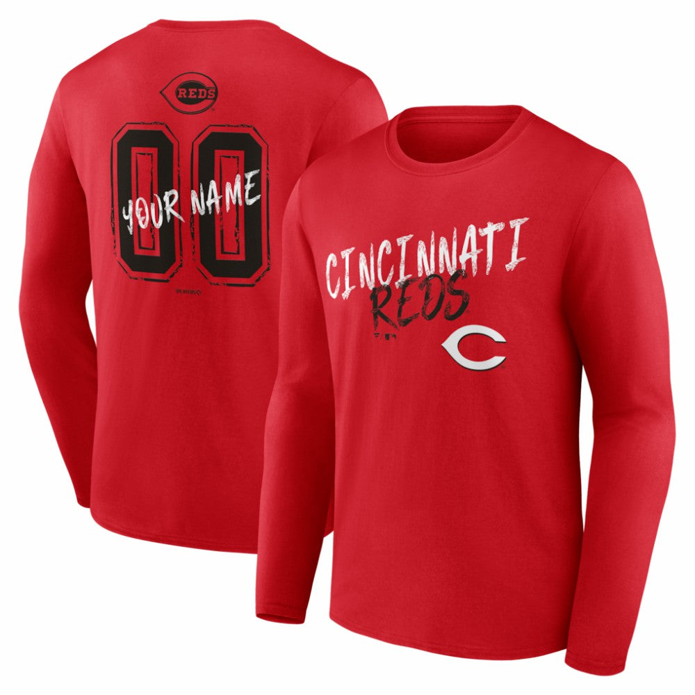 Cincinnati Reds  Hustle Personalized Name & Number Long Sleeve T-Shirt - Red - MLB Discount