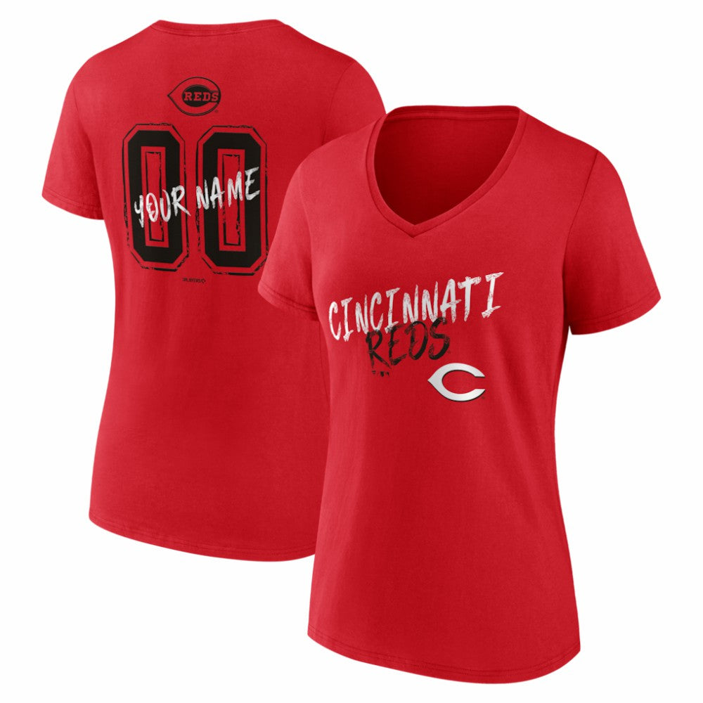 Cincinnati Reds Women's Hustle Personalized Name & Number V-Neck T-Shirt - Red - MLB on Sale