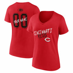 Cincinnati Reds Women's Hustle Personalized Name & Number V-Neck T-Shirt - Red - MLB on Sale
