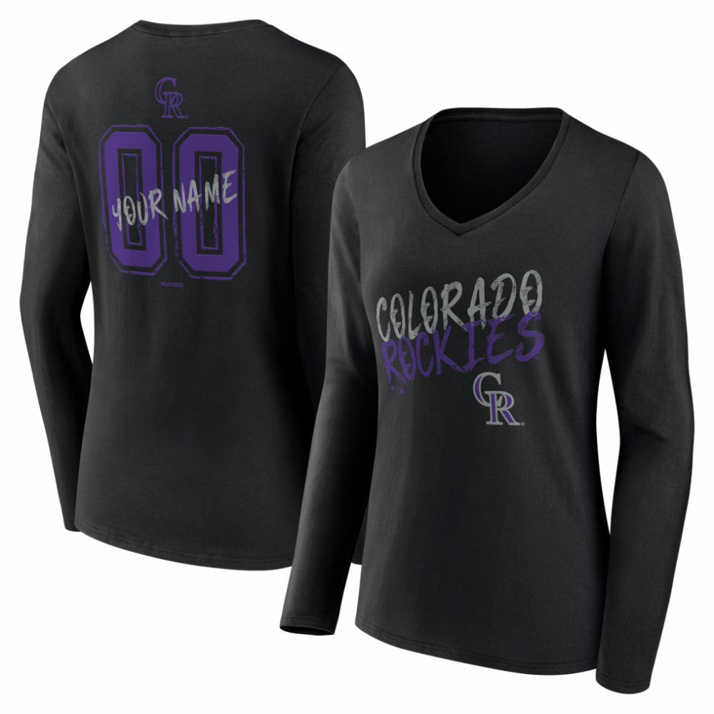 Colorado Rockies Women's Hustle Personalized Name & Number Long Sleeve V-Neck T-Shirt - Black - MLB on Sale