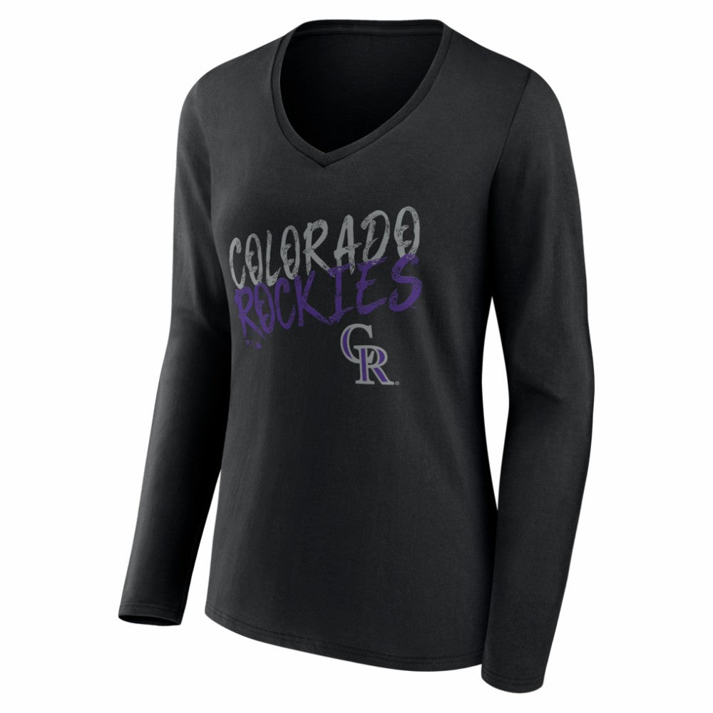 Colorado Rockies Women's Hustle Personalized Name & Number Long Sleeve V-Neck T-Shirt - Black - MLB on Sale