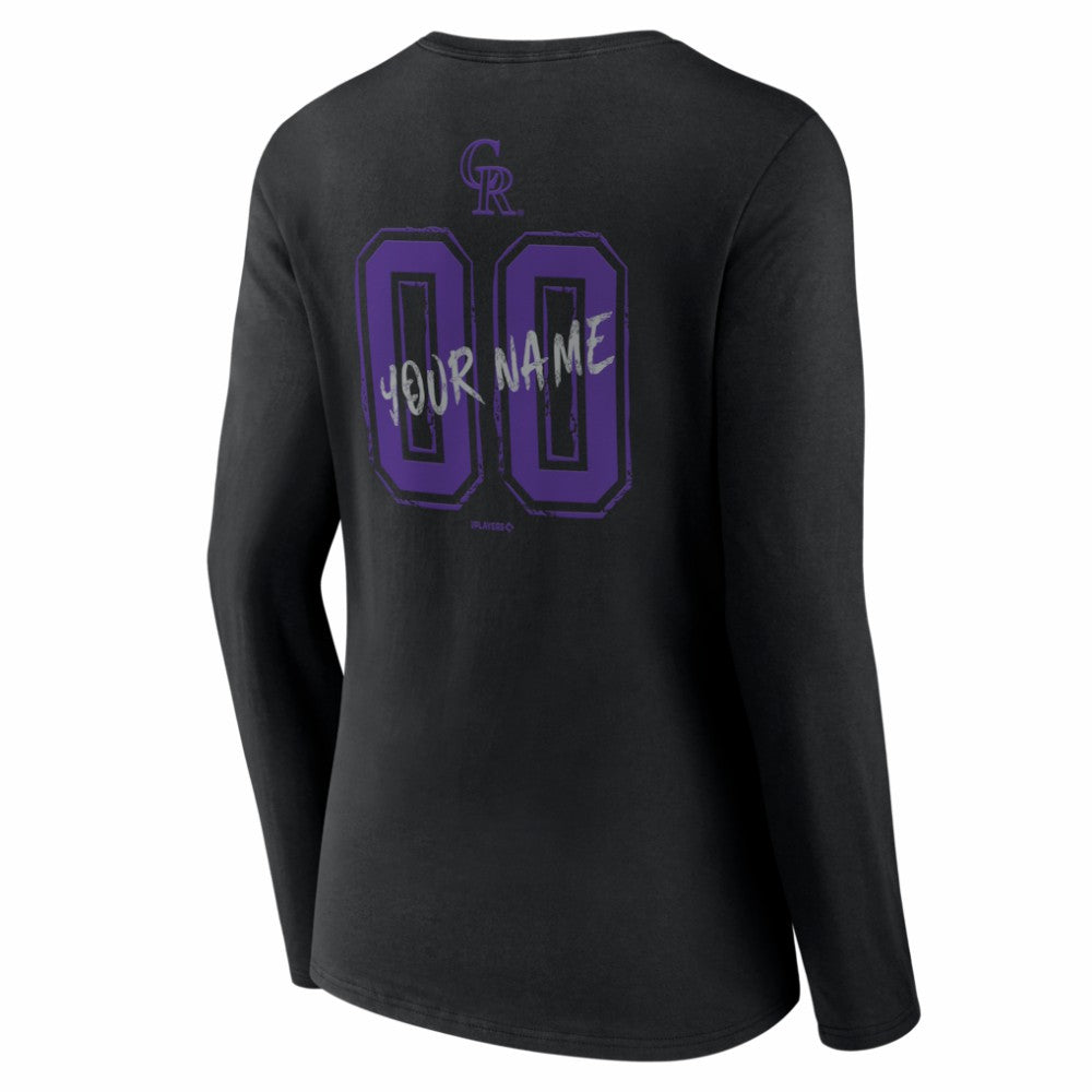 Colorado Rockies Women's Hustle Personalized Name & Number Long Sleeve V-Neck T-Shirt - Black - MLB on Sale
