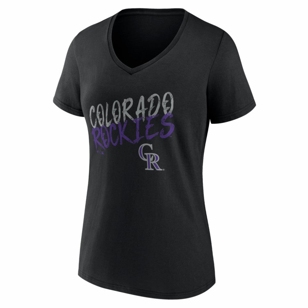 Colorado Rockies Women's Hustle Personalized Name & Number V-Neck T-Shirt - Black - MLB Lifestyle