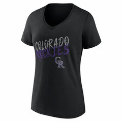 Colorado Rockies Women's Hustle Personalized Name & Number V-Neck T-Shirt - Black - MLB Lifestyle