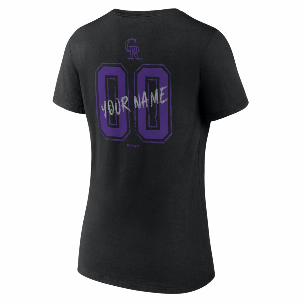 Colorado Rockies Women's Hustle Personalized Name & Number V-Neck T-Shirt - Black - MLB Lifestyle