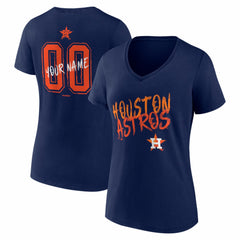 Houston Astros Women's Hustle Personalized Name & Number V-Neck T-Shirt - Navy - MLB Lifestyle