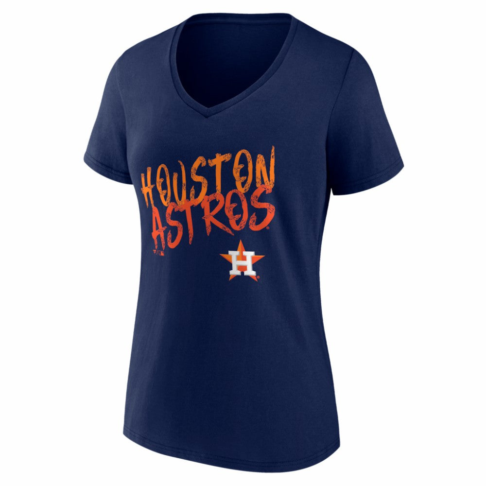 Houston Astros Women's Hustle Personalized Name & Number V-Neck T-Shirt - Navy - MLB Lifestyle