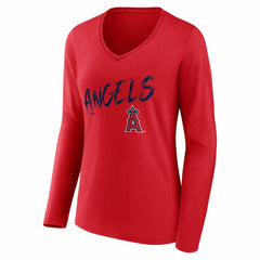 Los Angeles Angels Women's Hustle Personalized Name & Number Long Sleeve V-Neck T-Shirt - Red - MLB Sale