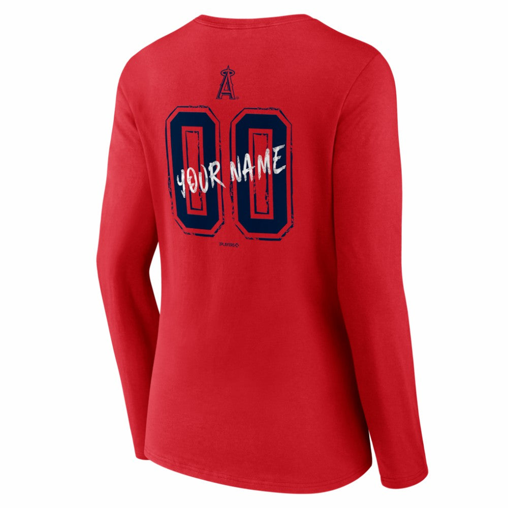 Los Angeles Angels Women's Hustle Personalized Name & Number Long Sleeve V-Neck T-Shirt - Red - MLB Sale