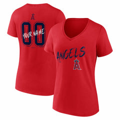 Los Angeles Angels Women's Hustle Personalized Name & Number V-Neck T-Shirt - Red - MLB Discount