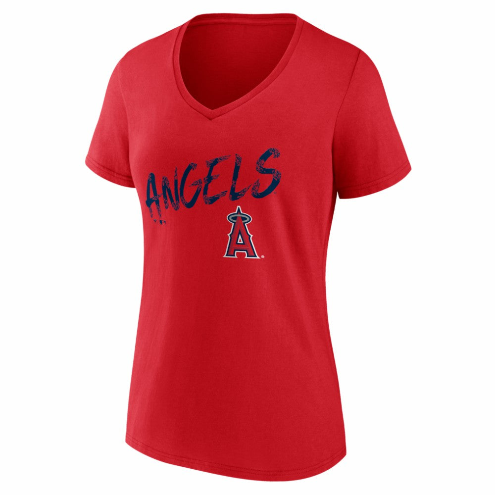 Los Angeles Angels Women's Hustle Personalized Name & Number V-Neck T-Shirt - Red - MLB Discount