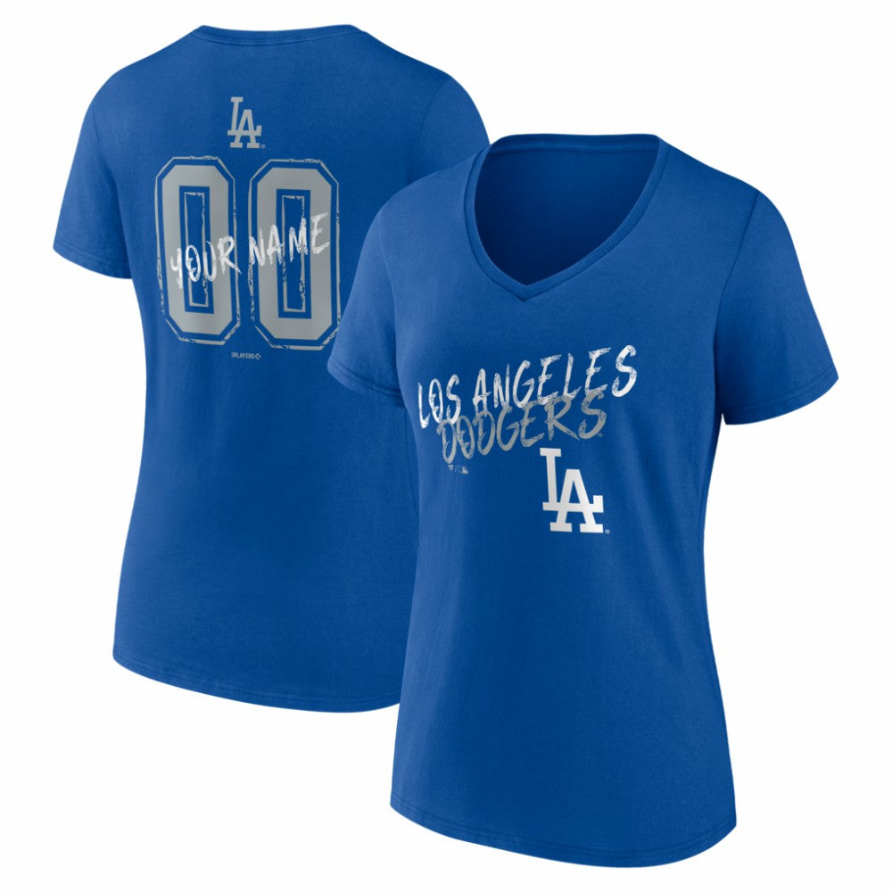 Los Angeles Dodgers Women's Hustle Personalized Name & Number V-Neck T-Shirt - Royal - MLB Online