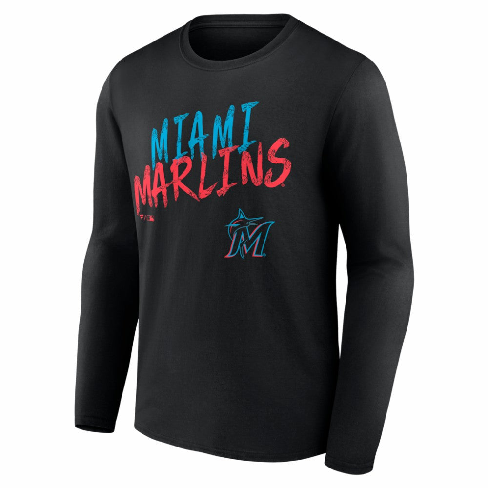 Miami Marlins  Hustle Personalized Name & Number Long Sleeve T-Shirt - Black - MLB Sale
