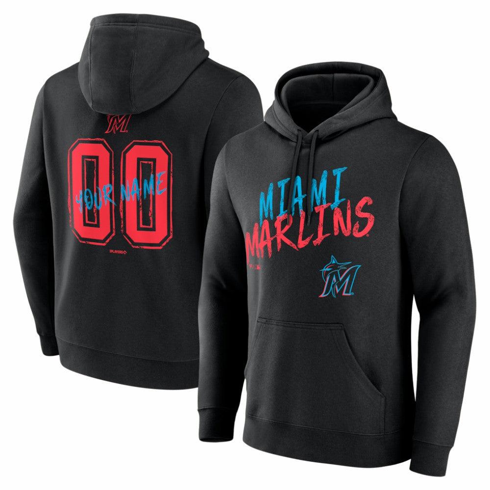 Miami Marlins  Hustle Personalized Name & Number Hoodie - Black - MLB Lifestyle