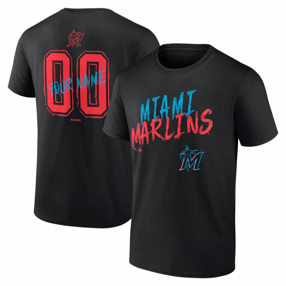 Miami Marlins  Hustle Personalized Name & Number T-Shirt - Black - MLB Online