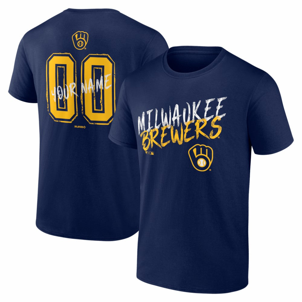 Milwaukee Brewers  Hustle Personalized Name & Number T-Shirt - Navy - MLB Lifestyle