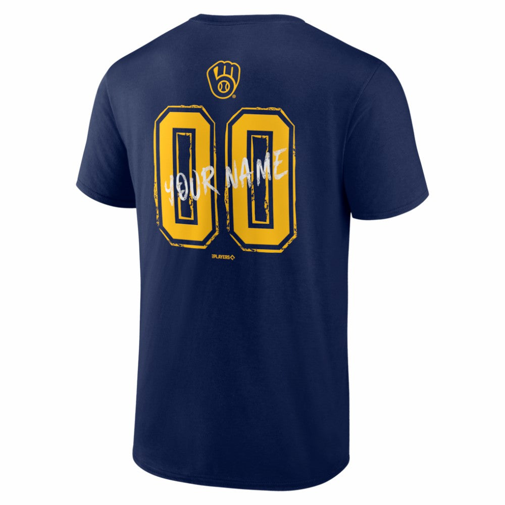 Milwaukee Brewers  Hustle Personalized Name & Number T-Shirt - Navy - MLB Lifestyle