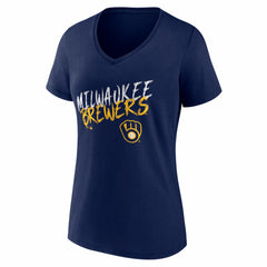 Milwaukee Brewers Women's Hustle Personalized Name & Number V-Neck T-Shirt - Navy - MLB Sale