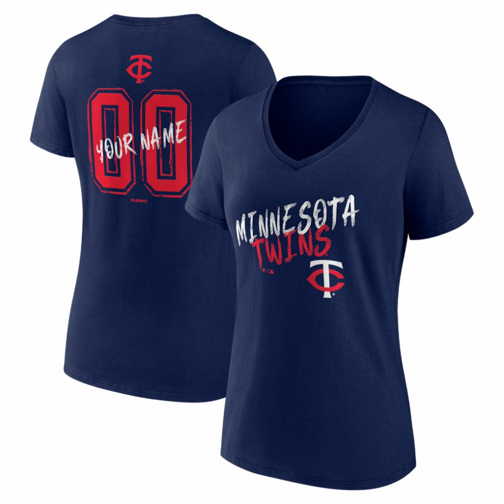 Minnesota Twins Women's Hustle Personalized Name & Number V-Neck T-Shirt - Navy - MLB on Sale