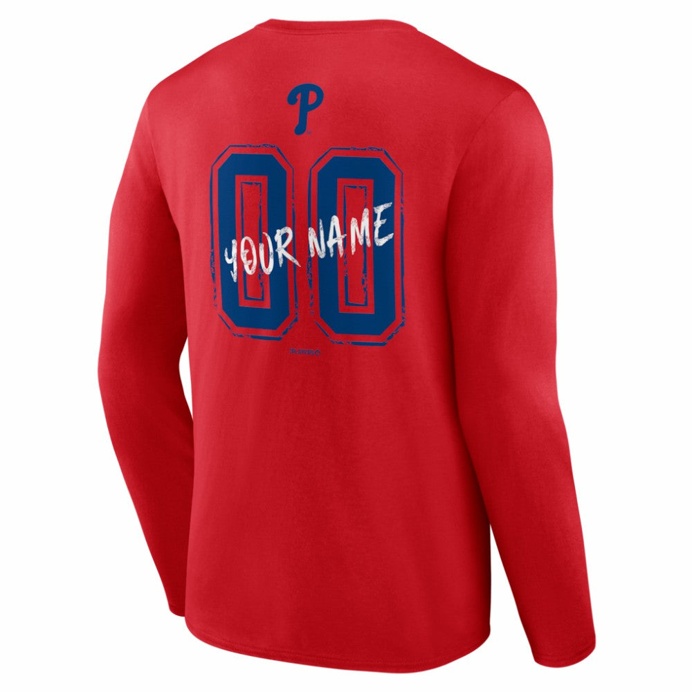 Philadelphia Phillies  Hustle Personalized Name & Number Long Sleeve T-Shirt - Red - MLB Lifestyle