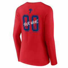 Philadelphia Phillies Women's Hustle Personalized Name & Number Long Sleeve V-Neck T-Shirt - Red - MLB Lifestyle