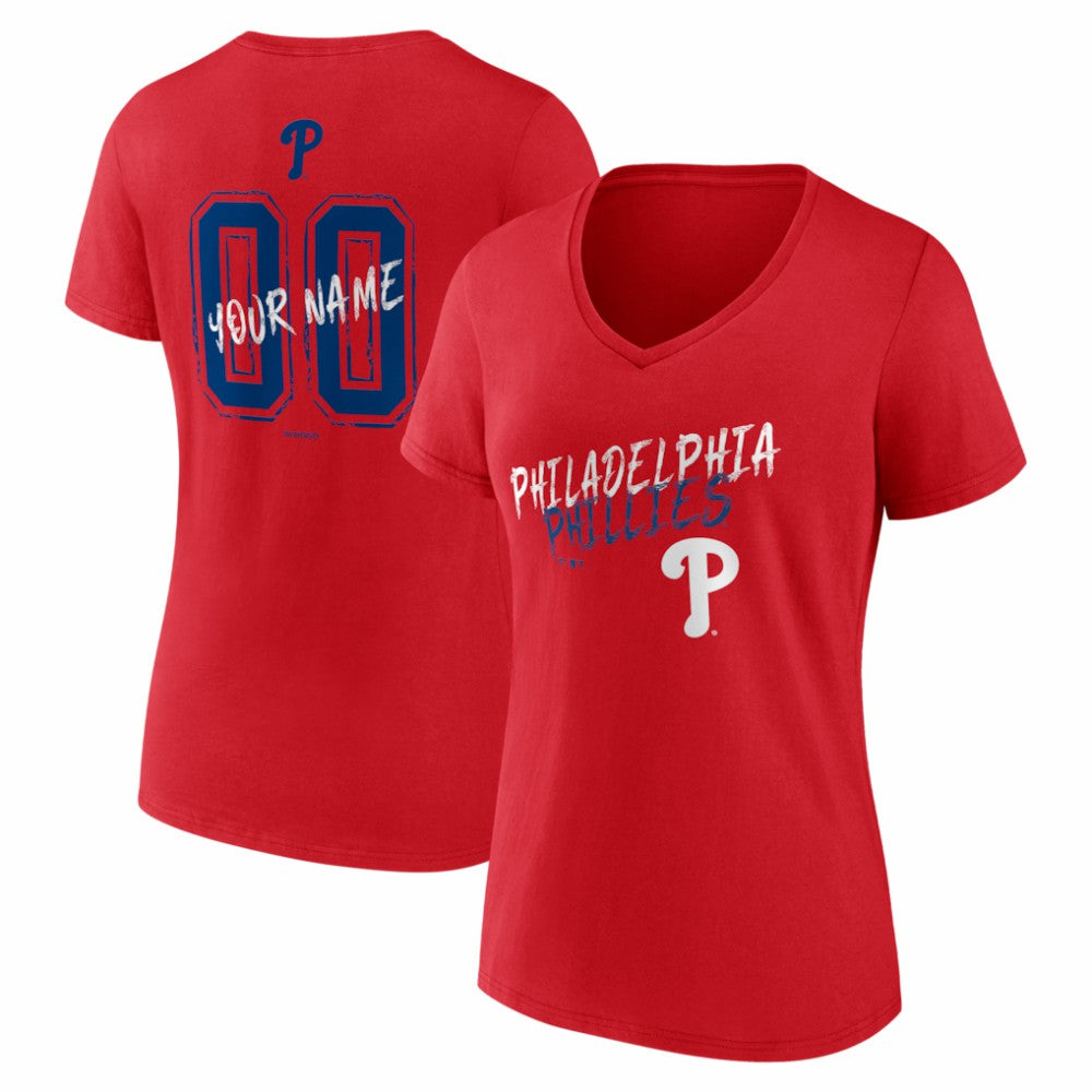Philadelphia Phillies Women's Hustle Personalized Name & Number V-Neck T-Shirt - Red - MLB Online