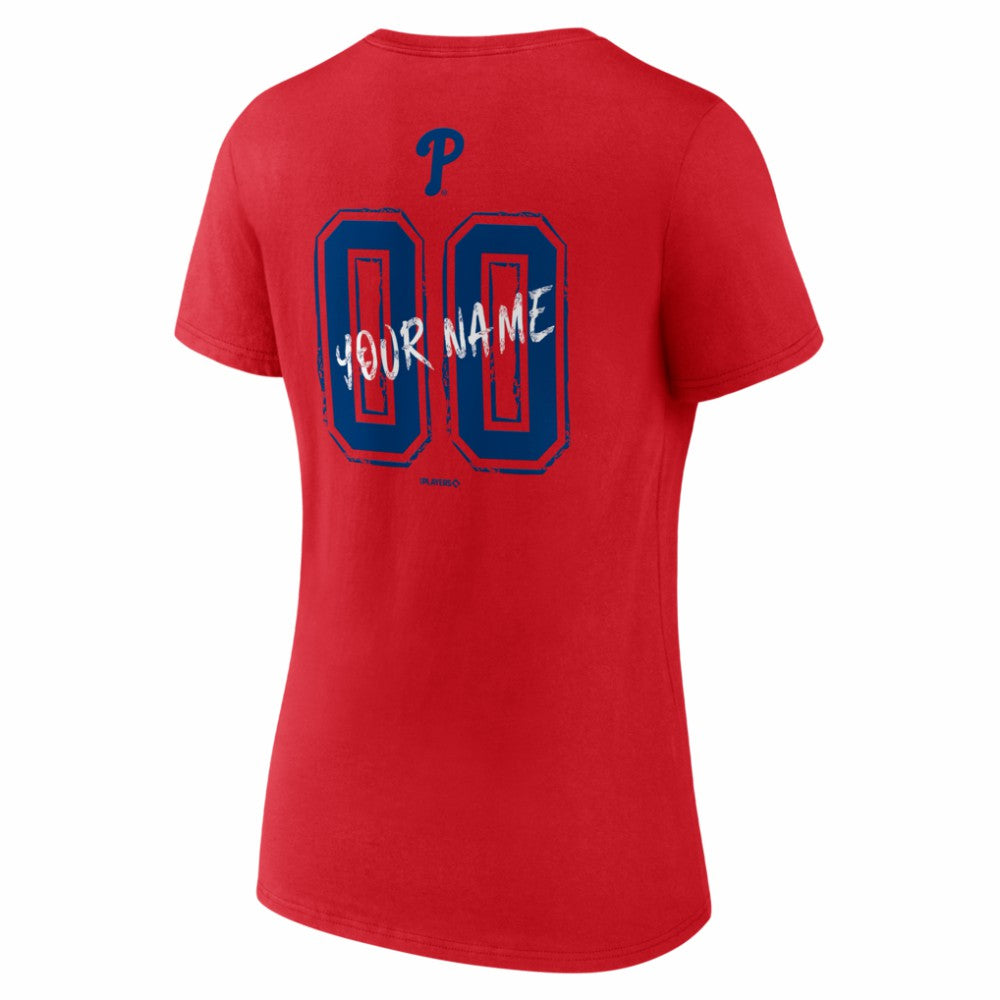 Philadelphia Phillies Women's Hustle Personalized Name & Number V-Neck T-Shirt - Red - MLB Online