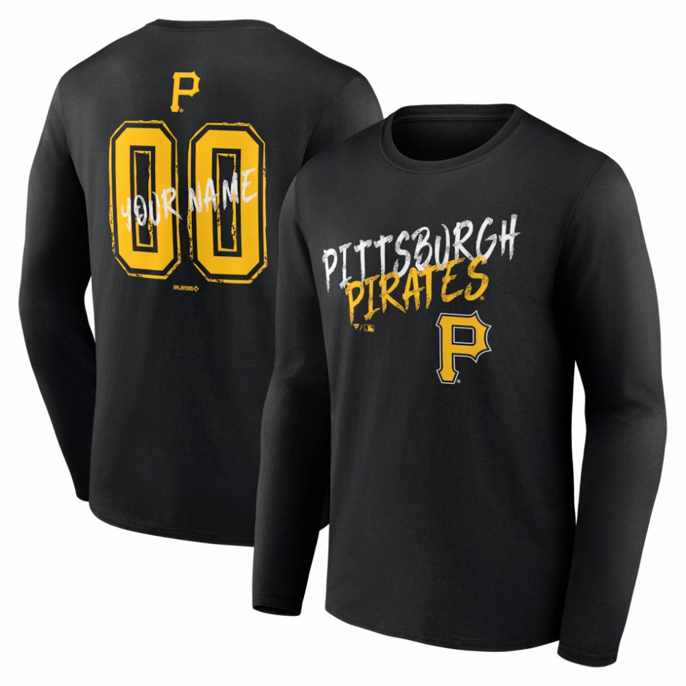 Pittsburgh Pirates  Hustle Personalized Name & Number Long Sleeve T-Shirt - Black - MLB Sale