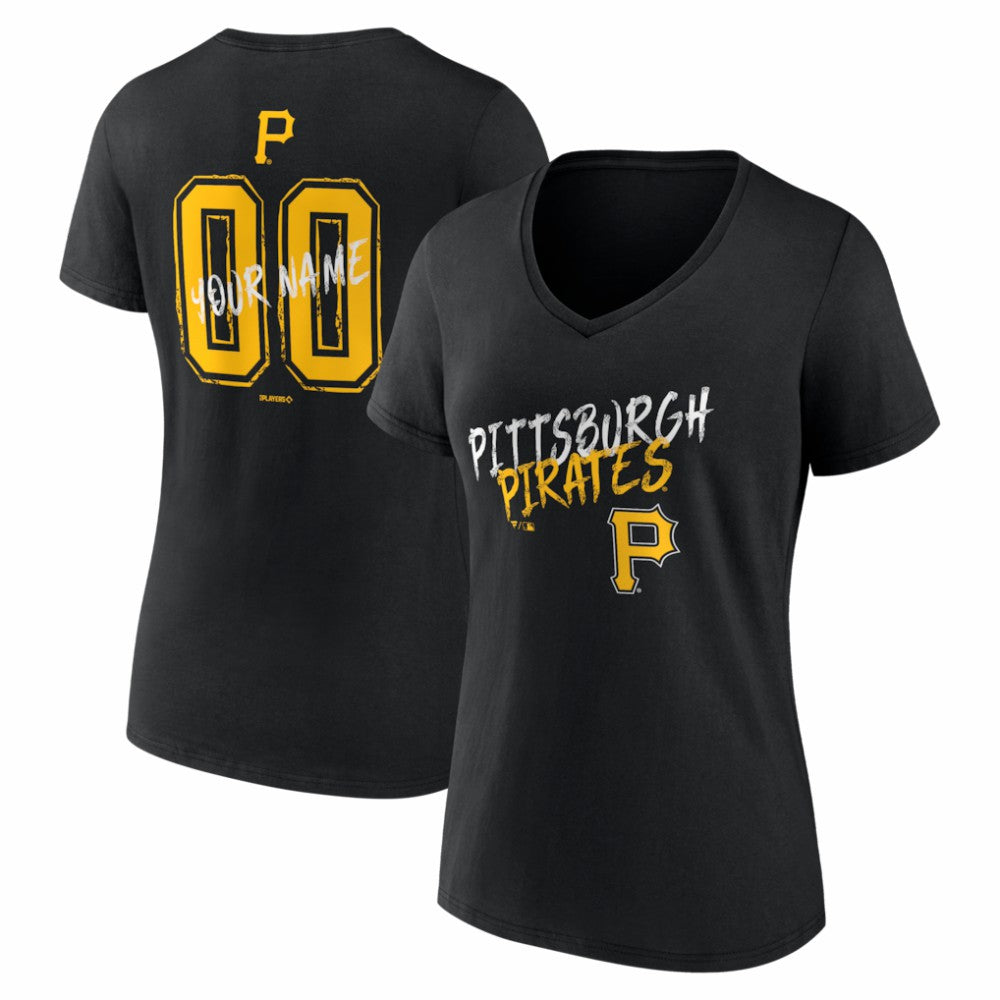 Pittsburgh Pirates Women's Hustle Personalized Name & Number V-Neck T-Shirt - Black - MLB Discount