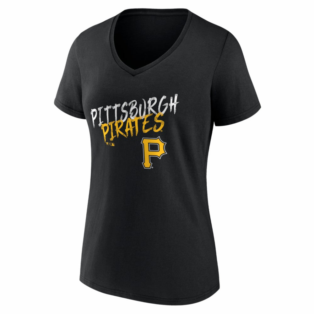 Pittsburgh Pirates Women's Hustle Personalized Name & Number V-Neck T-Shirt - Black - MLB Discount
