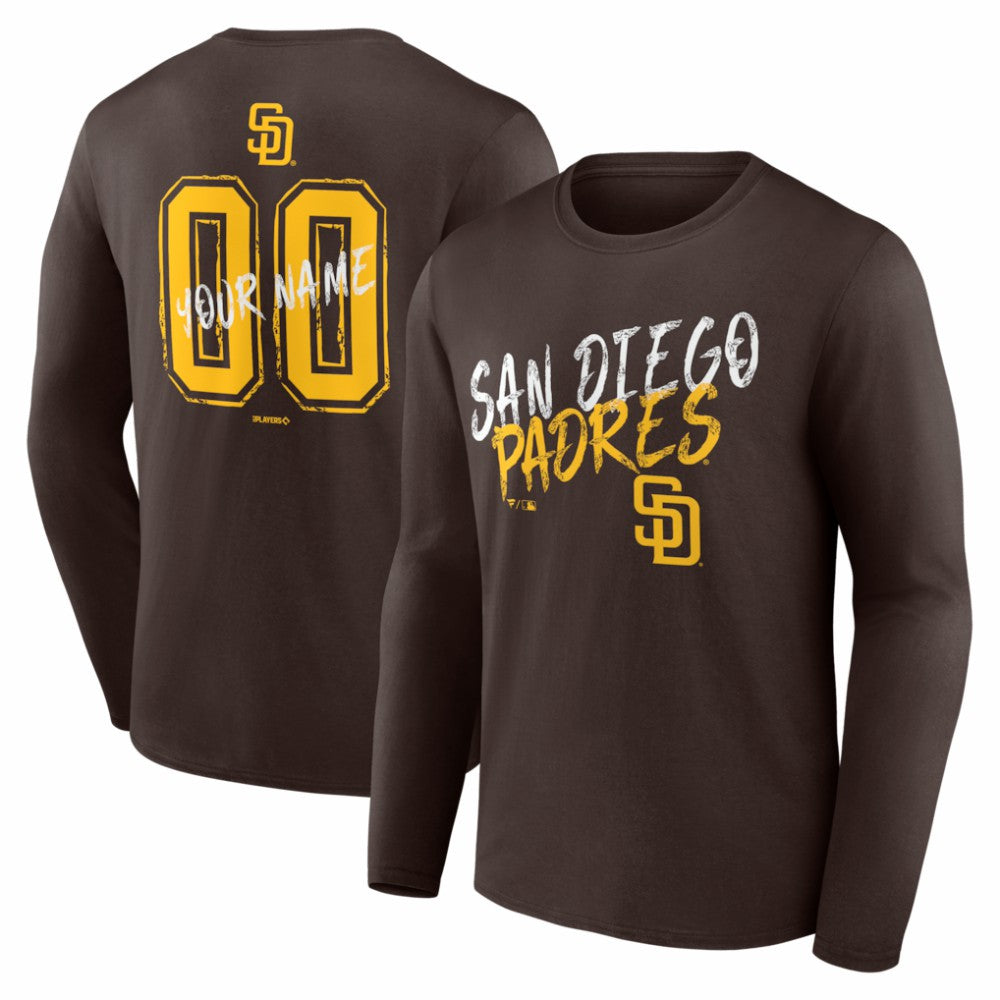 San Diego Padres  Hustle Personalized Name & Number Long Sleeve T-Shirt - Brown - MLB on Sale