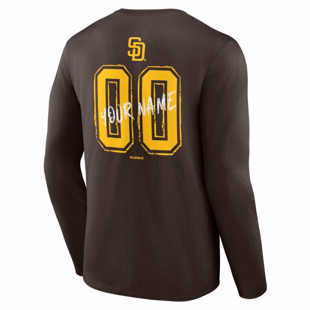San Diego Padres  Hustle Personalized Name & Number Long Sleeve T-Shirt - Brown - MLB on Sale