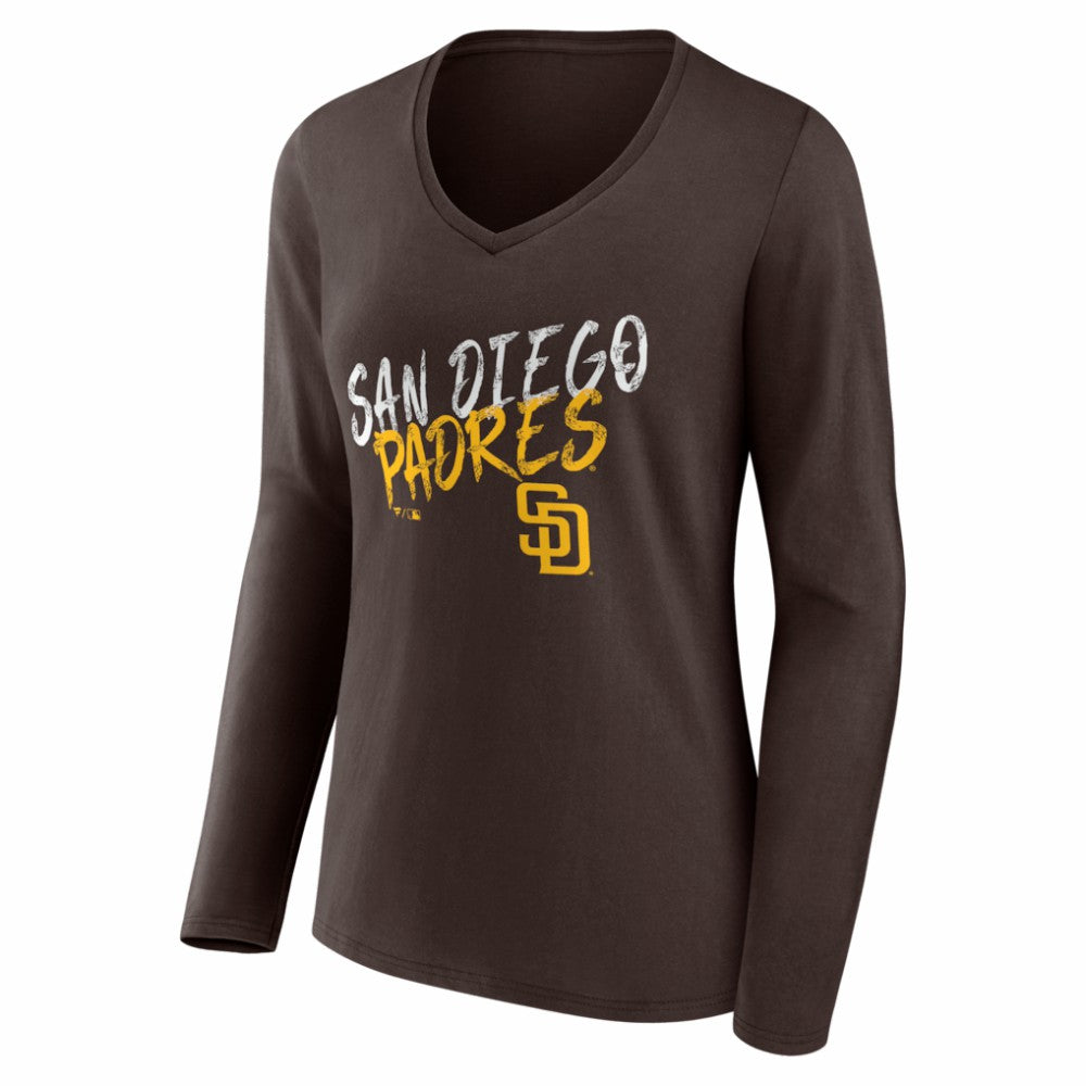 San Diego Padres Women's Hustle Personalized Name & Number Long Sleeve V-Neck T-Shirt - Brown - MLB on Sale