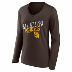 San Diego Padres Women's Hustle Personalized Name & Number Long Sleeve V-Neck T-Shirt - Brown - MLB on Sale
