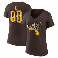 San Diego Padres Women's Hustle Personalized Name & Number V-Neck T-Shirt - Brown - MLB Lifestyle