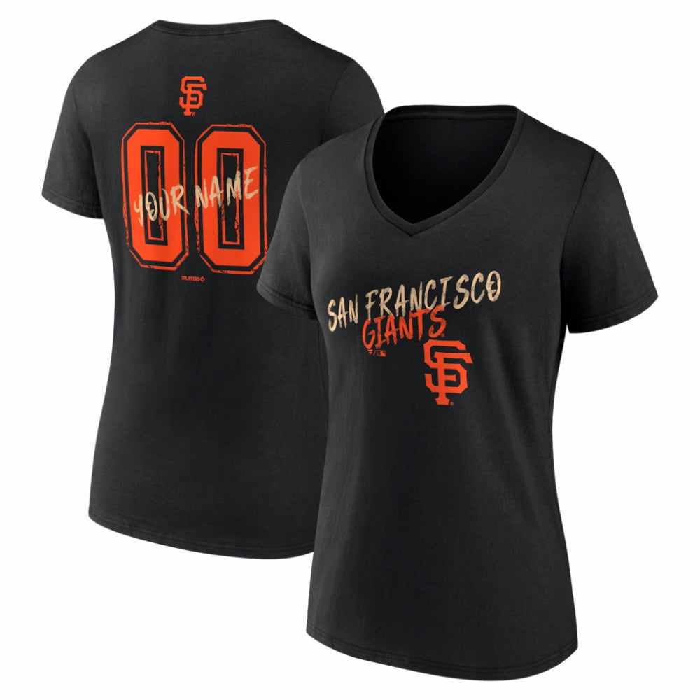 San Francisco Giants Women's Hustle Personalized Name & Number V-Neck T-Shirt - Black - MLB Discount