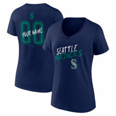 Seattle Mariners Women's Hustle Personalized Name & Number V-Neck T-Shirt - Navy - MLB Lifestyle