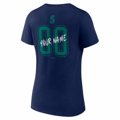 Seattle Mariners Women's Hustle Personalized Name & Number V-Neck T-Shirt - Navy - MLB Lifestyle