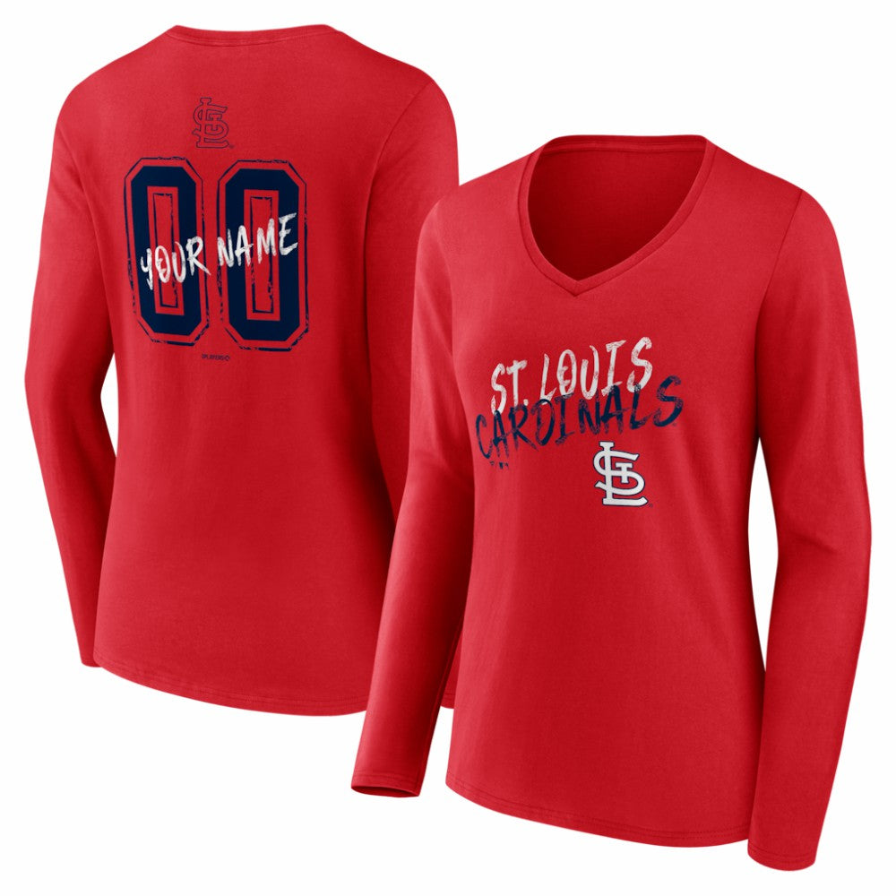 St. Louis Cardinals Women's Hustle Personalized Name & Number Long Sleeve V-Neck T-Shirt - Red - MLB Online
