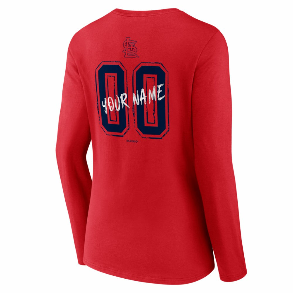 St. Louis Cardinals Women's Hustle Personalized Name & Number Long Sleeve V-Neck T-Shirt - Red - MLB Online
