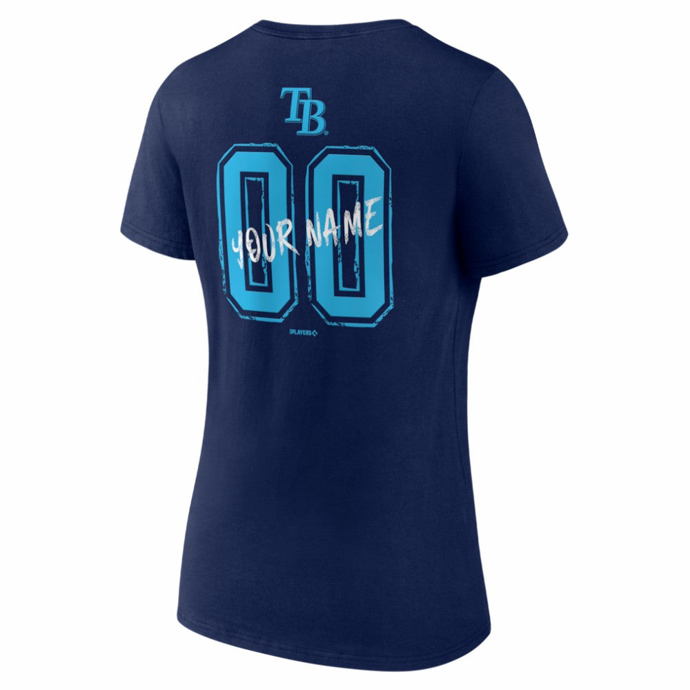 Tampa Bay Rays Women's Hustle Personalized Name & Number V-Neck T-Shirt - Navy - MLB on Sale